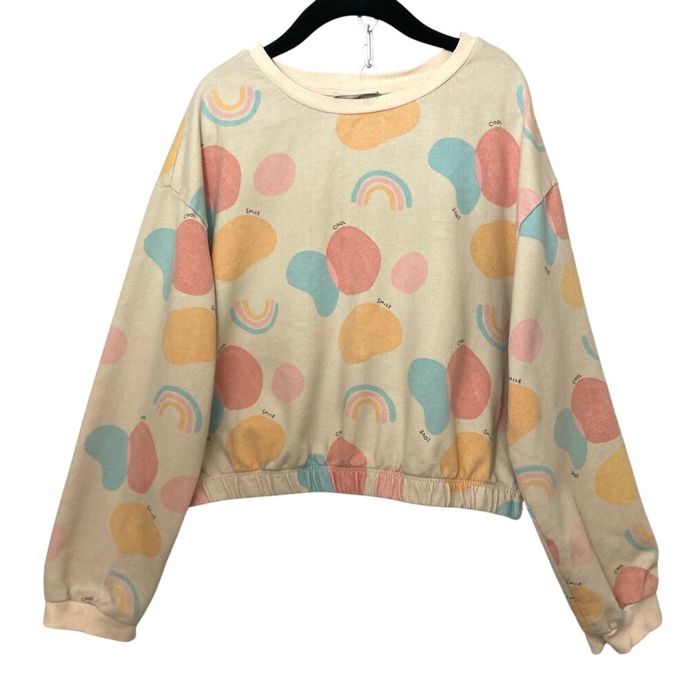 LC Waikiki Cream Colorful Rainbow Smile Cool Love Sweatshirt Sweater Top 9-10